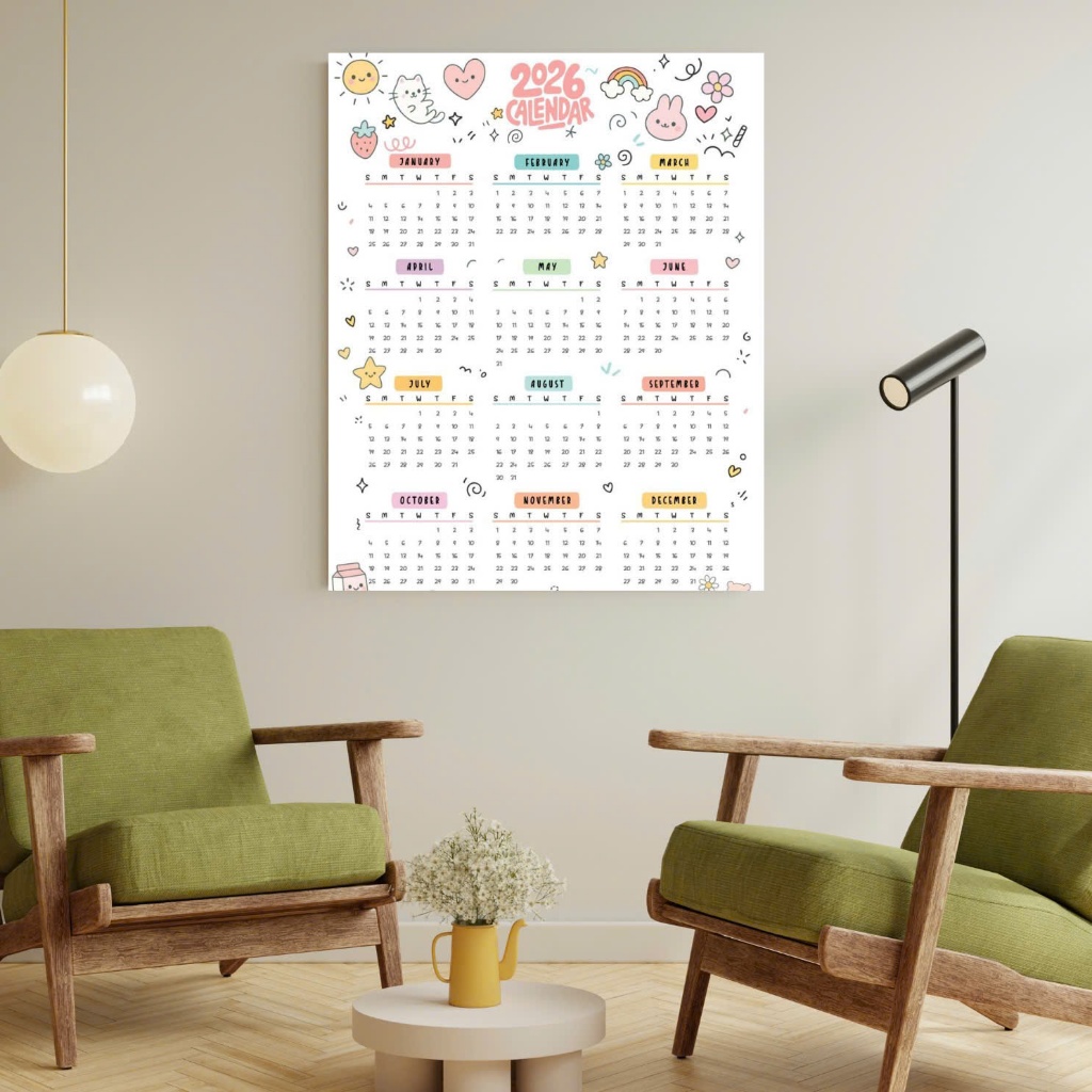 Lịch Dán Tường 2026 Decal Bóc Dán Lịch decor nhiều mẫu hot trend dễ thương cute