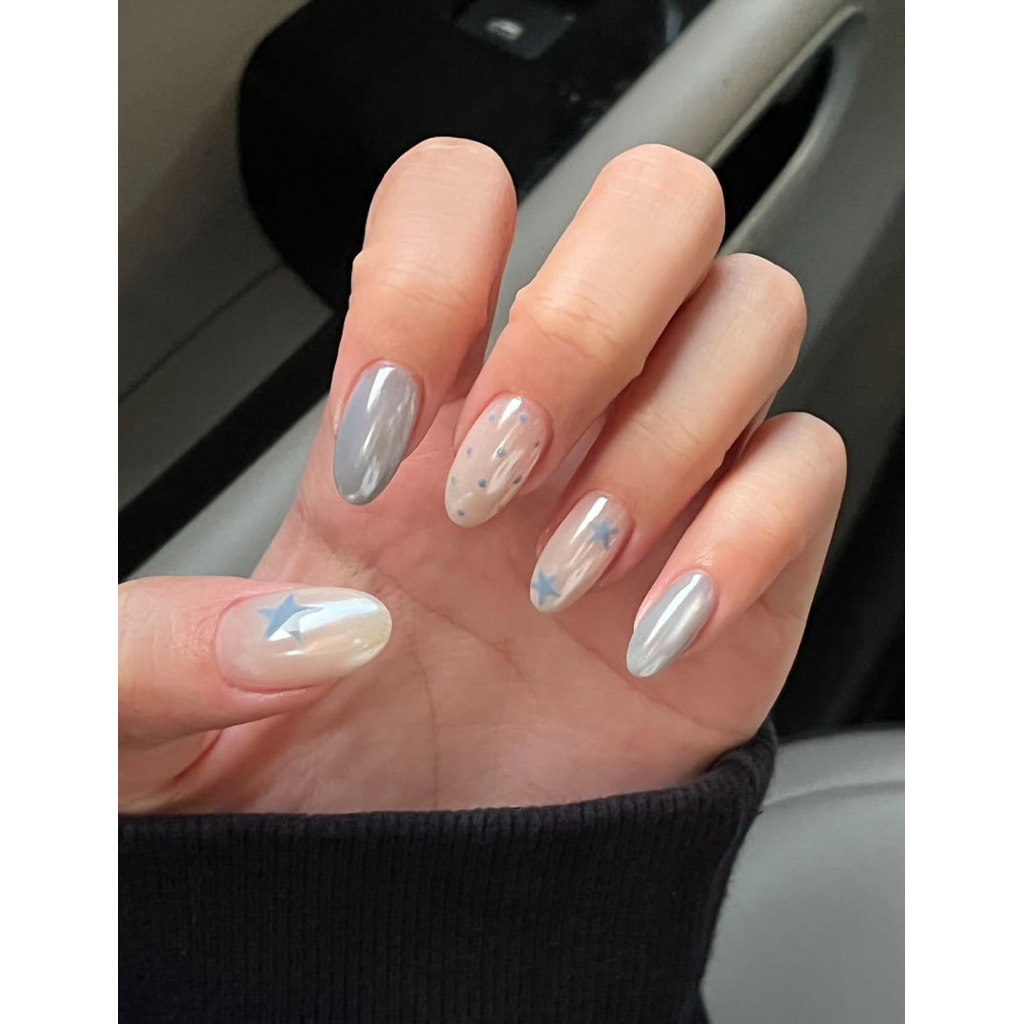 { a07 } Nailbox thủ công thạch xanh dương mắt mèo mix thạch gạo tráng gương design ngôi sao