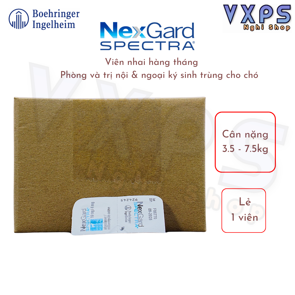1 Viên nhai Nexgard Spectra phòng và trị ve, rận, bọ chét, ghẻ và giun dành cho chó
