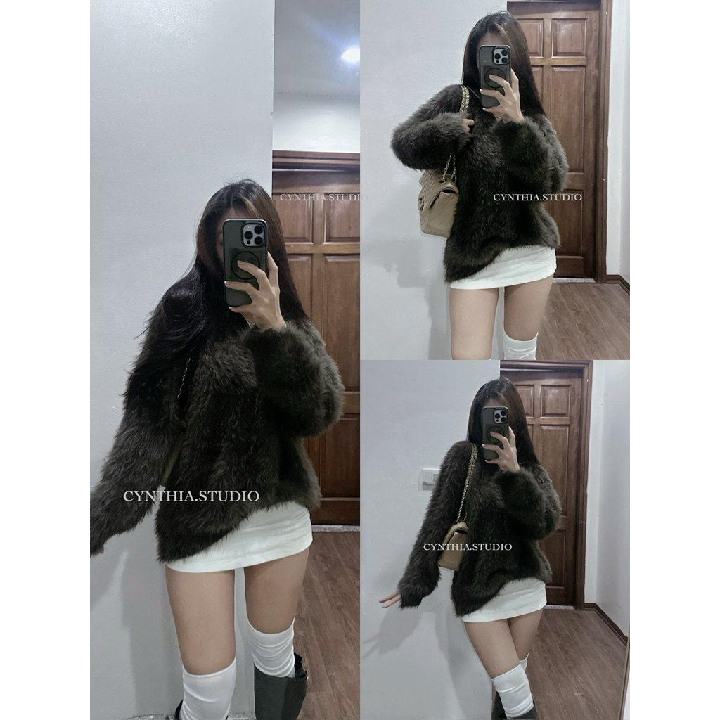 [ẢNH THẬT CHÍNH CHỦ]Cynthia.studio/Áo len cashmere màu xanh cà phê của Old Qian Feng