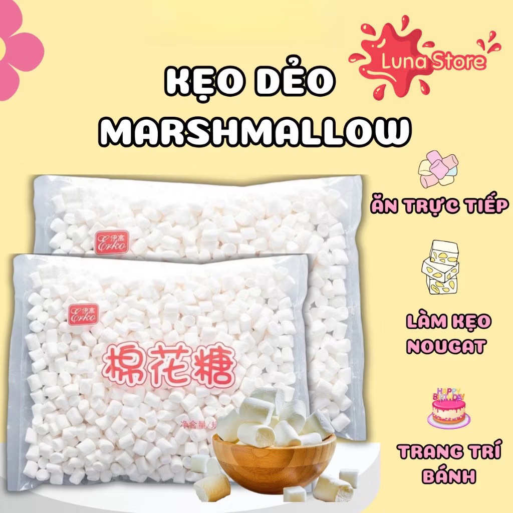 500g Kẹo dẻo Marshmallow vani trắng (kẹo bấc)