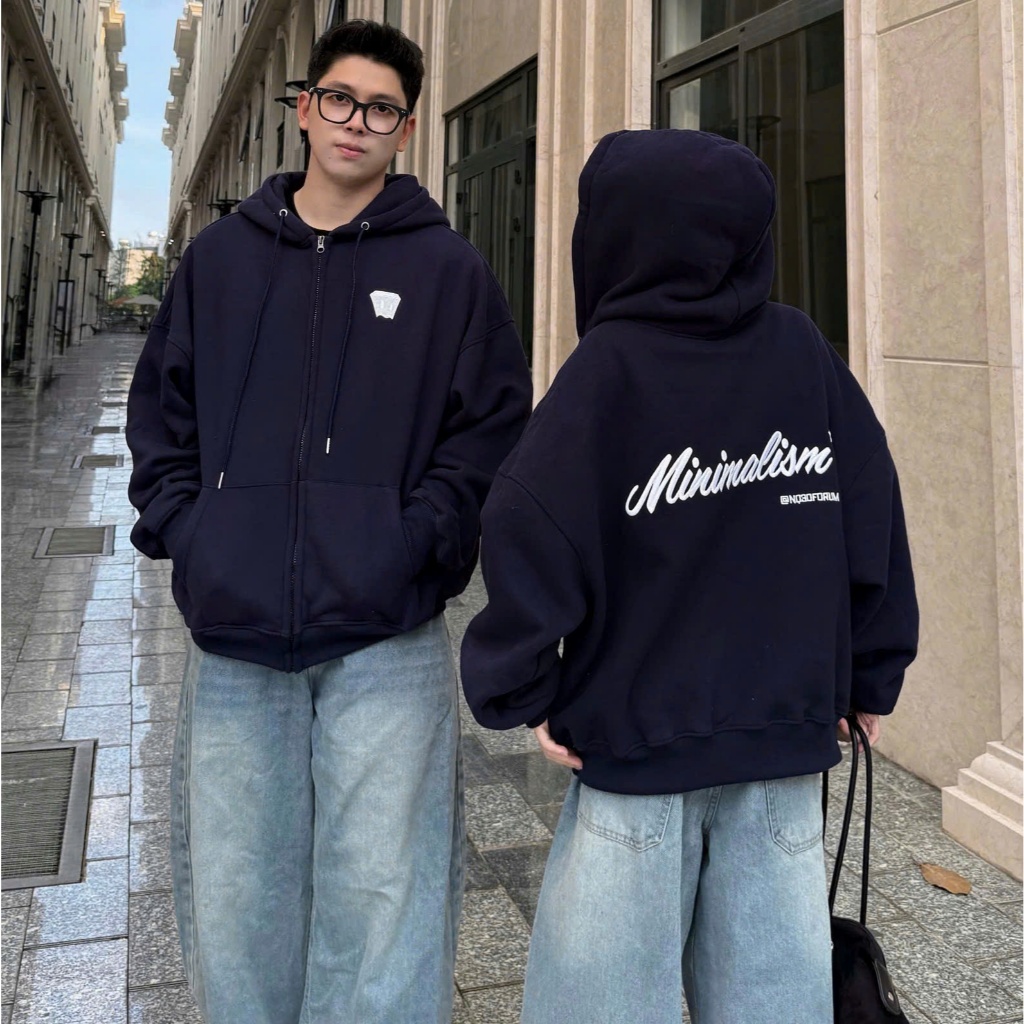 Áo Khoác Hoodie Zip Nỉ Cotton Thêu Nổi NQ30 BLISS Form Boxy Nam Nữ Unisex | BigBuy360 - bigbuy360.vn
