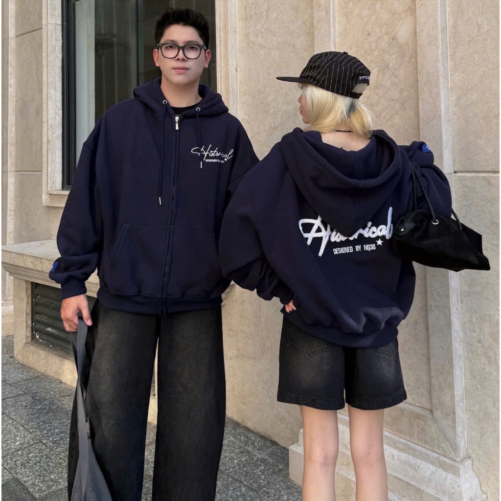 Áo Khoác Hoodie Zip Nỉ Cotton Thêu Xù NQ30 HISTORICAL Form Boxy Nam Nữ Unisex | BigBuy360 - bigbuy360.vn