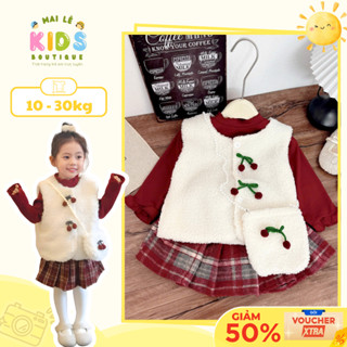   A165 - BST TẾT 2026  Đồ đông cho bé gái set đồ Tết 4 chi tiết áo gile lông phối áo giữ nhiệt chân váy xếp ly tặng túi 