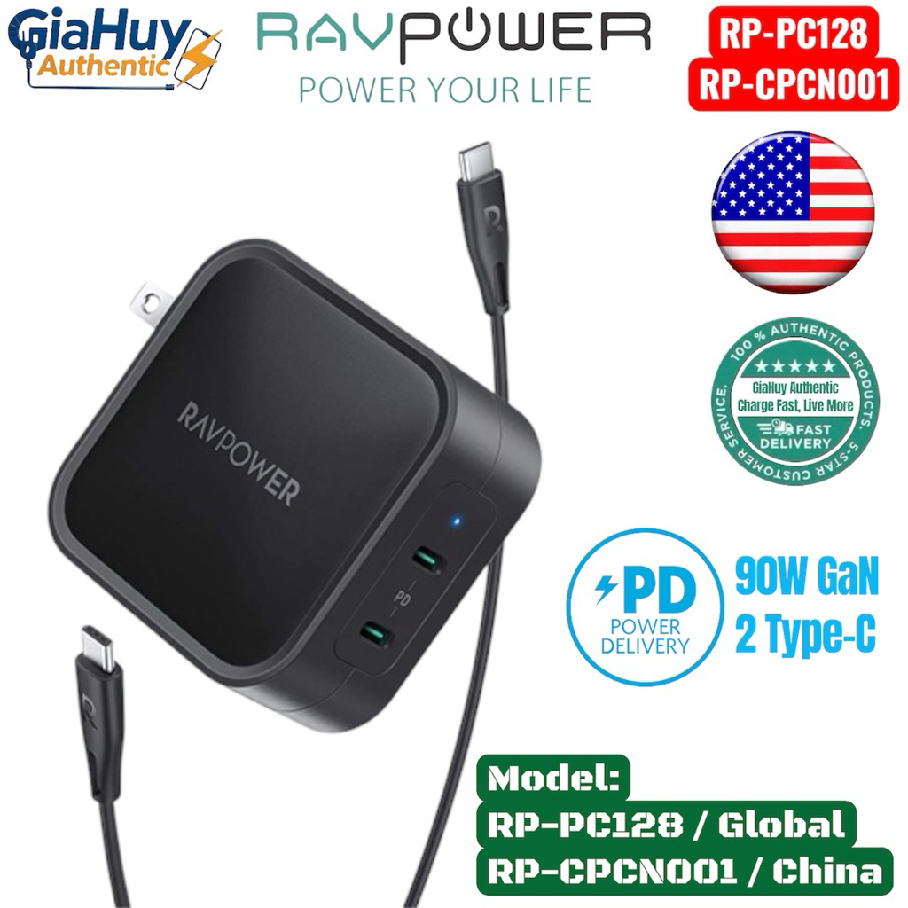 [Bản Quốc Tế] Củ sạc nhanh RAVPOWER RP-PC128 PD 90W 2C