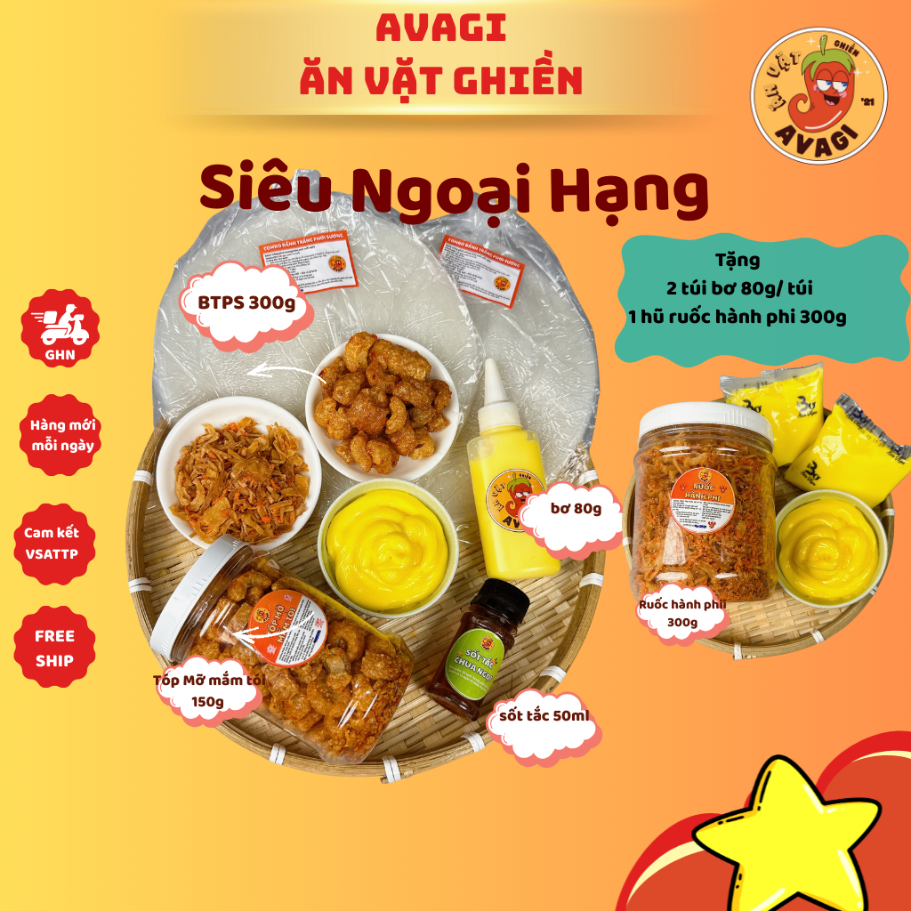 COMBO NGOẠI HẠNG: Bánh tráng phơi sương + BƠ HỦ SIÊU TO + Ruốc Hành Phi