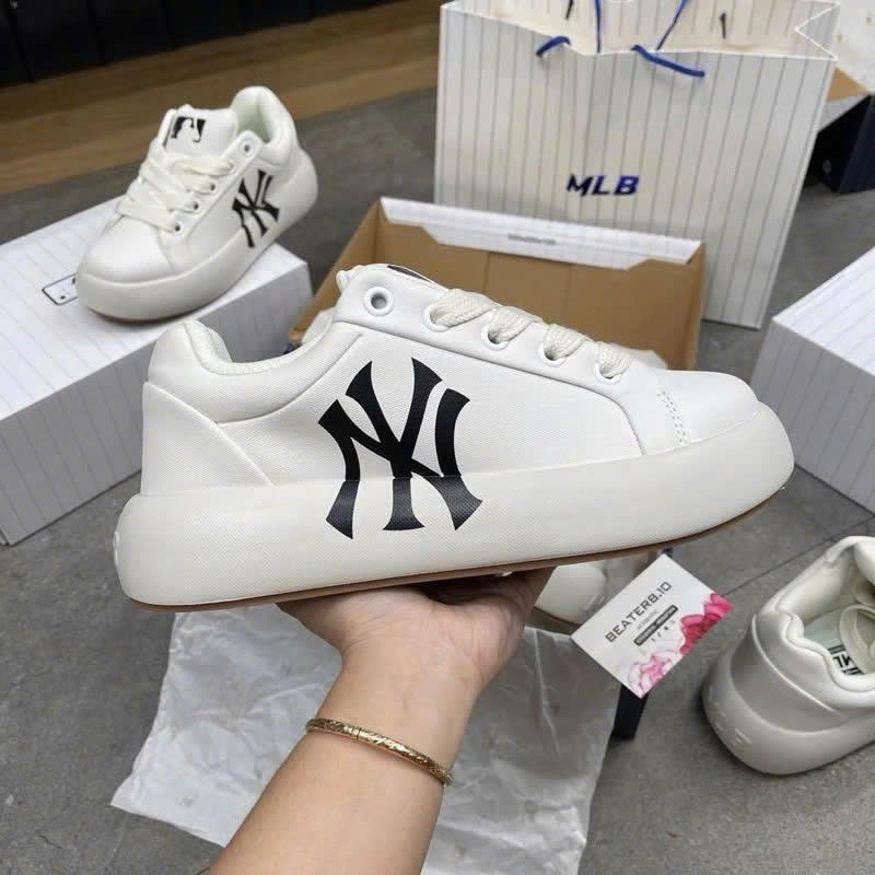 Giày MLB NY Dodgers Chunky Classic màu kem, giày sneaker nam nữ thời trang full box