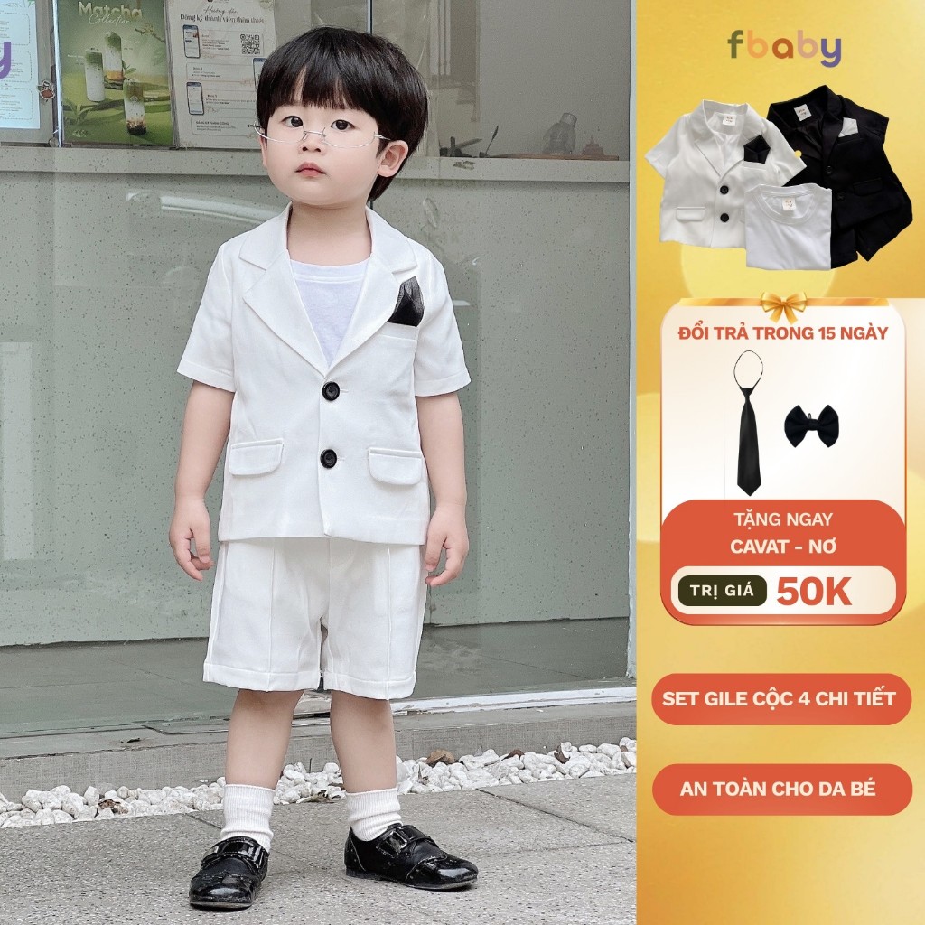 Bộ vest bé trai 2 cúc kèm áo cotton trắng Fbaby 2 màu phong cách Hàn Quốc