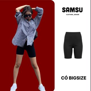  Quần legging đùi nữ chất thun CAO CẤP co dãn siêu tốt dạng biker mặc tập gym có size lớn bigsize SAMSU 