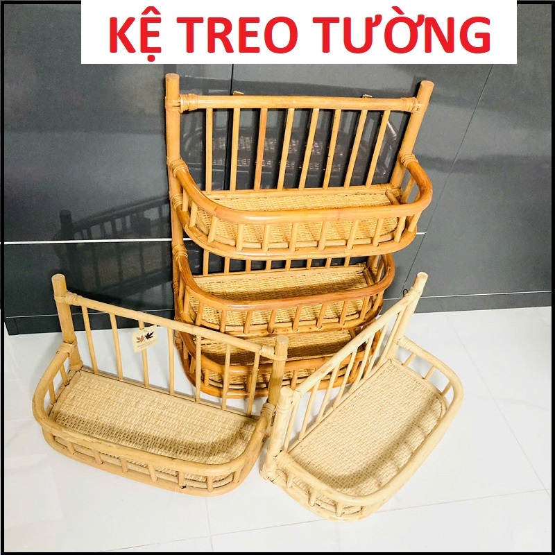 Kệ treo tường 1 tầng/3 tầng chất liệu từ cây mây tự nhiên sang trọng bền đẹp decore mọi vị trí