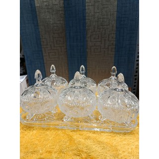 Bộ khay hũ mứt tết thủy tinh sang trọng .