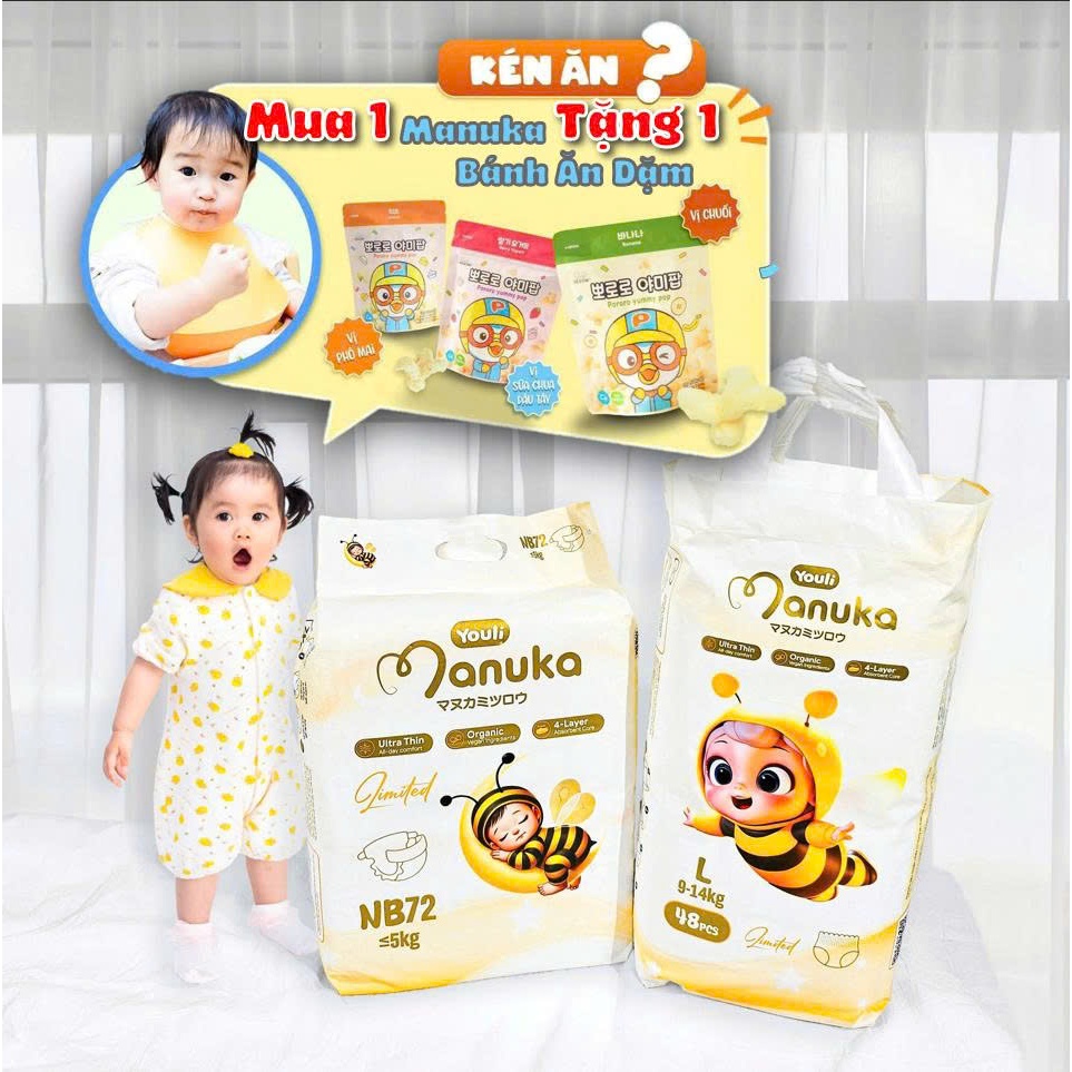 [Mua 1bich tặng 1 gói ăn dặm] Bỉm Manuka Limited phom to thấm hút tốt Từ Dán