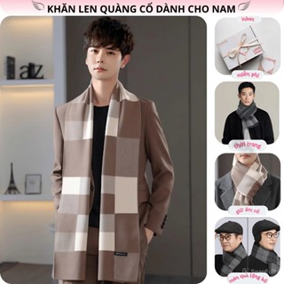 Khăn Len Quàng Cổ Nam Kẻ Ca Rô Phong Cách Hàn Quốc Trẻ Trung Lịch Lãm - Chất Liệu Len Cashmere Mềm Mịn Giữ Ấm Mùa Đông