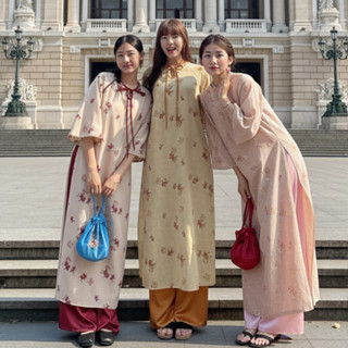  SET Áo Dài Cách Tân Nữ TẾT 2026 - Summer Spring Tea - Kèm Quần Lụa Phối Dây Nơ Cổ Mặc Đi Chùa - Đi Chơi - AD03 