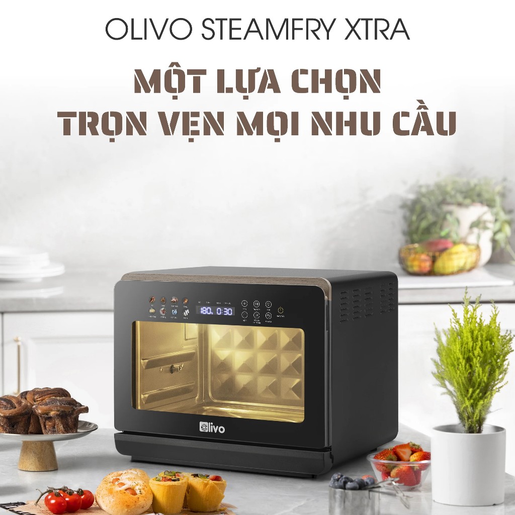 [OLIVO] Nồi Chiên Hơi Nước OLIVO SteamFry Xtra 20L Cao Cấp, Hấp Nano Steam Chiên Eco Fry 2, Bh 2 năm