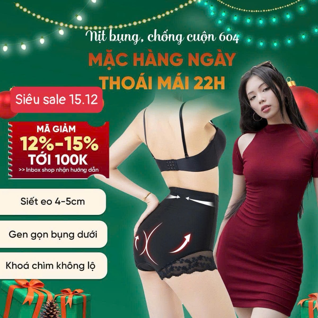  Quần gen nịt bụng dưới định hình siết eo 4-8cm Vietcorset 604 có khóa kéo mặc váy body áo dài không lộ nâng mông nhẹ 