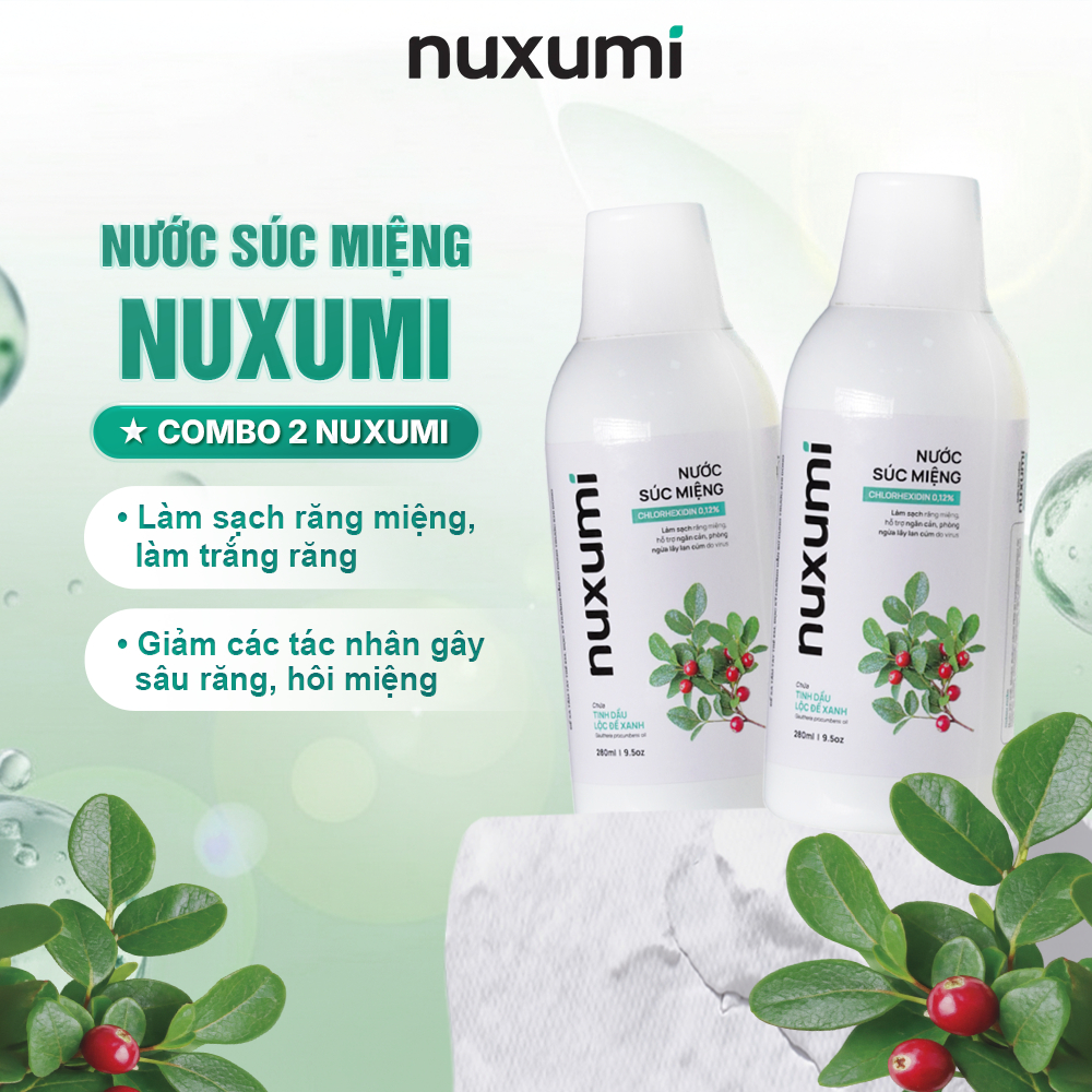 Combo 2 Nuxumi Nước Súc Miệng Chlorhexidine 0.12% 280ml – Chăm Sóc Răng Miệng, Thơm Mát