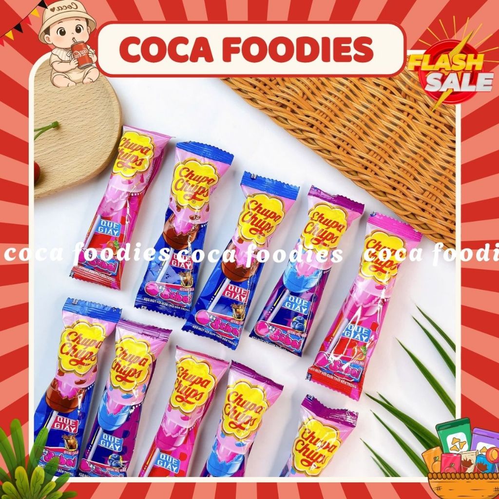 Combo 5 cái Kẹo Mút Chupa Chups Với Gum Thổi Big Babol Bên Trong Hương Cola, Việt Quất, Dâu