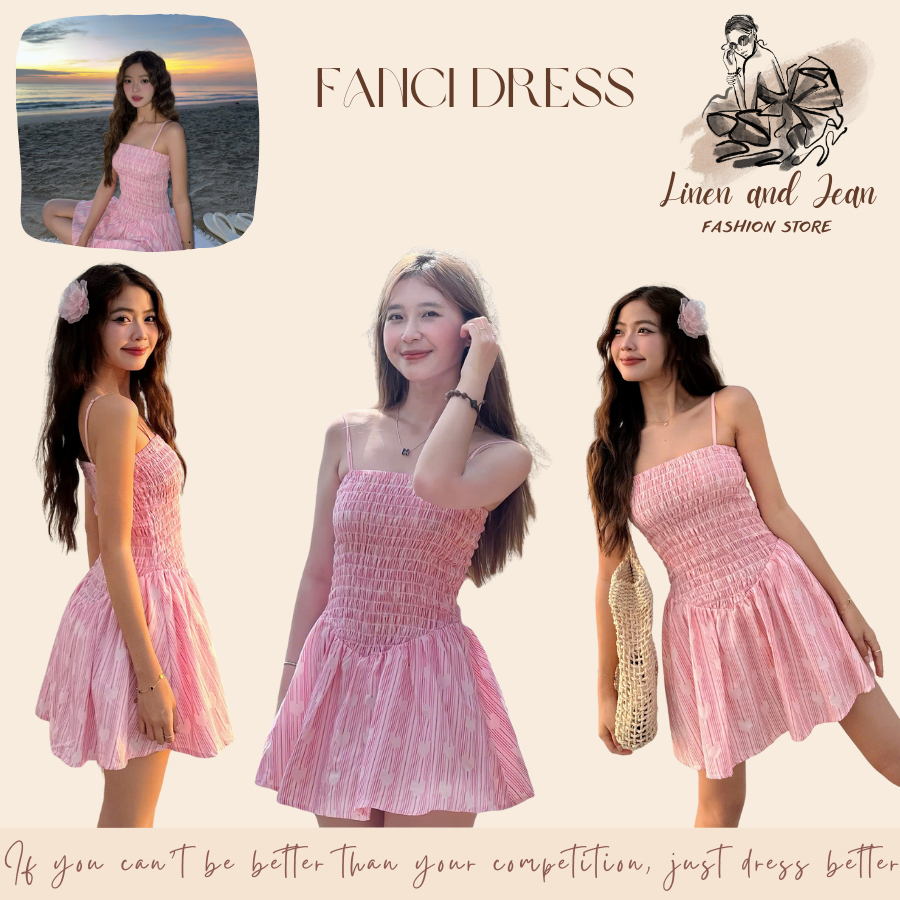 FANCI DRESS - ĐẦM 2S ĐÚP LÓT DÀY DẶN BO CHUN NGỰC DÂY TĂNG ĐƠ - LINEN AND JEAN