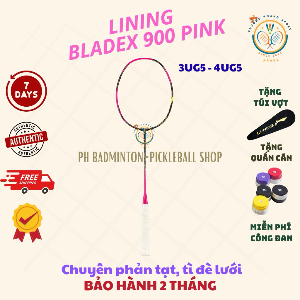 HOẢ TỐC [Đan cước-Tặng túi+Quấn] Vợt Cầu Lông Lining Bladex 900 Pink Chính Hãng, Bảo Hành 2 Tháng
