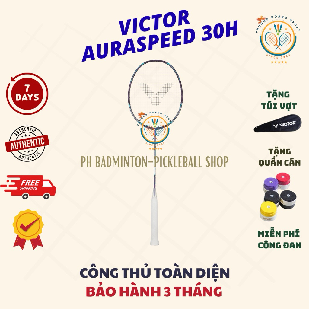 HOẢ TỐC [Đan sẵn cước+Tặng túi+quấn cán] Vợt Cầu Lông Victor Auraspeed 30H Chính Hãng, Bảo Hành 3 Th