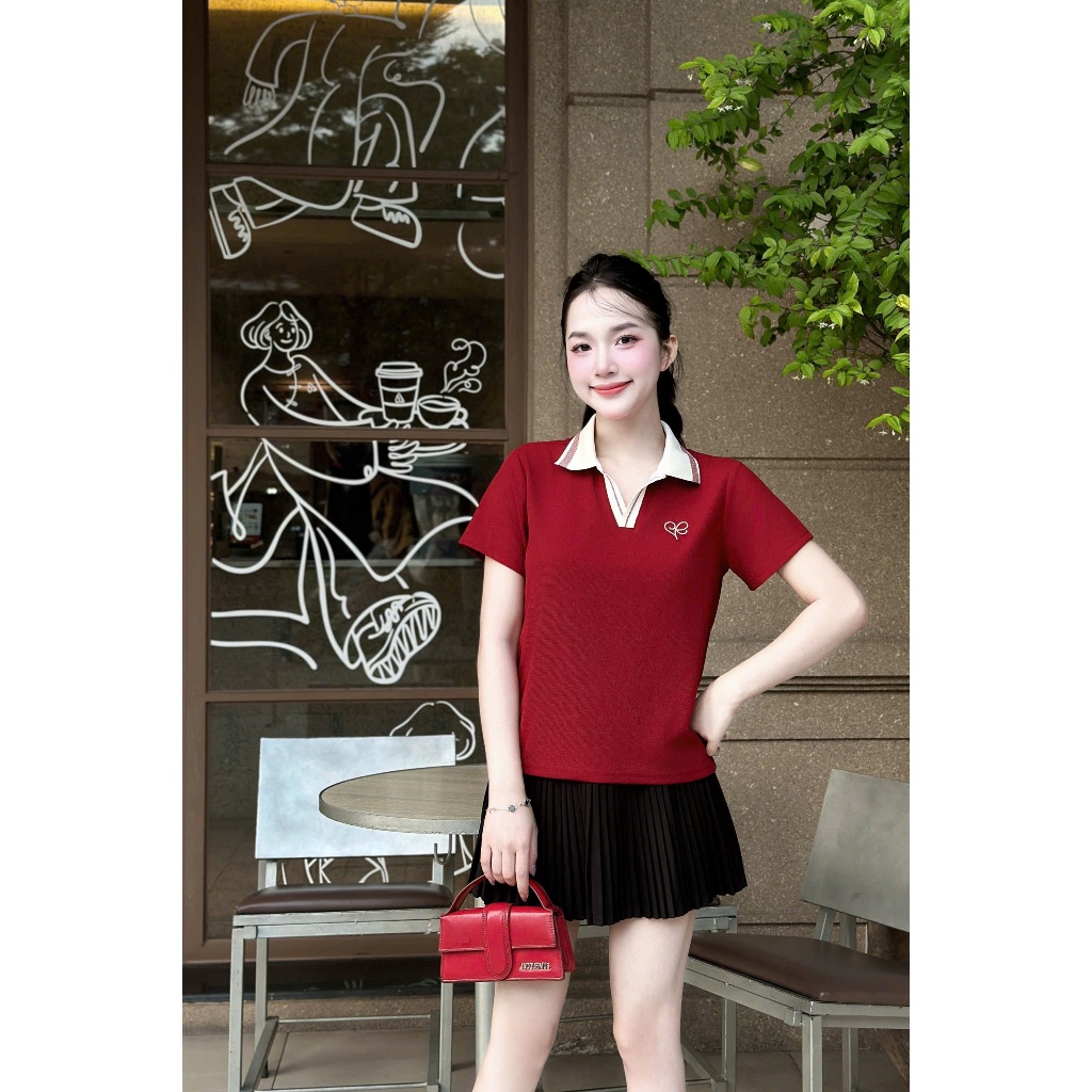 Áo polo nữ cổ V nhiều màu -thiết kế cổ dệt kim hình thêu nữ tính Bassic .Đủ Size 38 - 85Kg( M22 ) | BigBuy360 - bigbuy360.vn