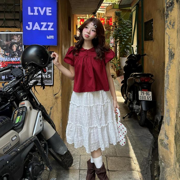 Áo kiểu nữ tiểu thư babydoll tay phồng -  Helena Top - APRILLE