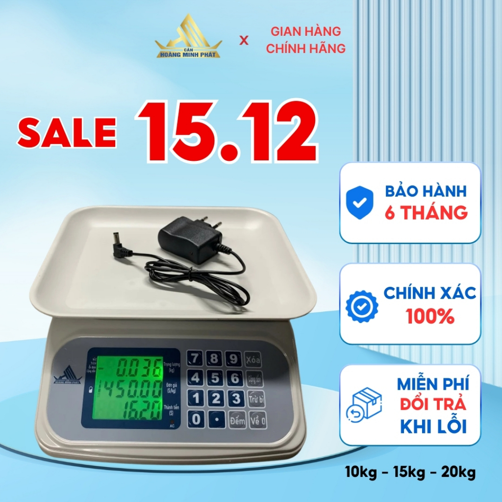 Cân điện tử tính tiền 10kg 15kg 20kg HMS-20GT - CÂN HOÀNG MINH PHÁT. Cân nhỏ gọn, Phím tiếng việt