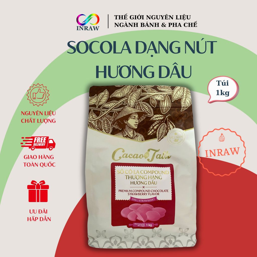 Socola Dạng Hạt Nút Hương Dâu Cacao Talk (Túi 1kg)