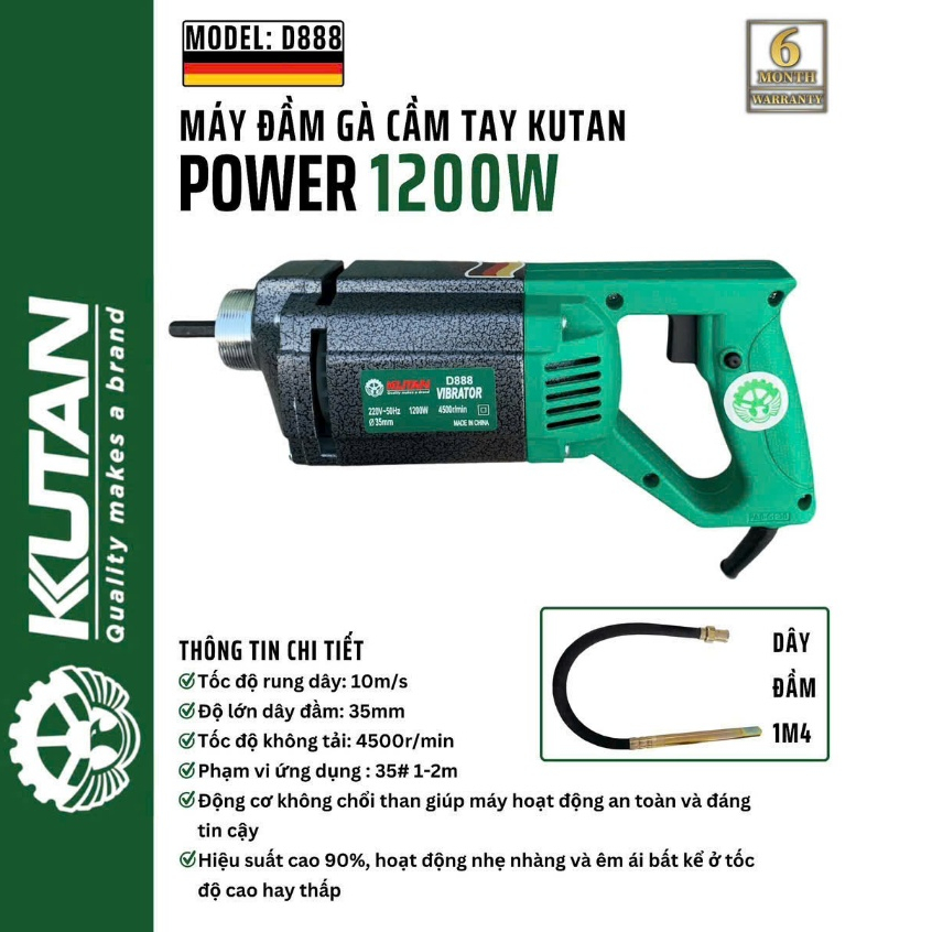 Máy Đầm Dùi Bê Tông Cầm Tay KUTAN D888 Công Suấtt 1200W-Hàng Chính Hãng