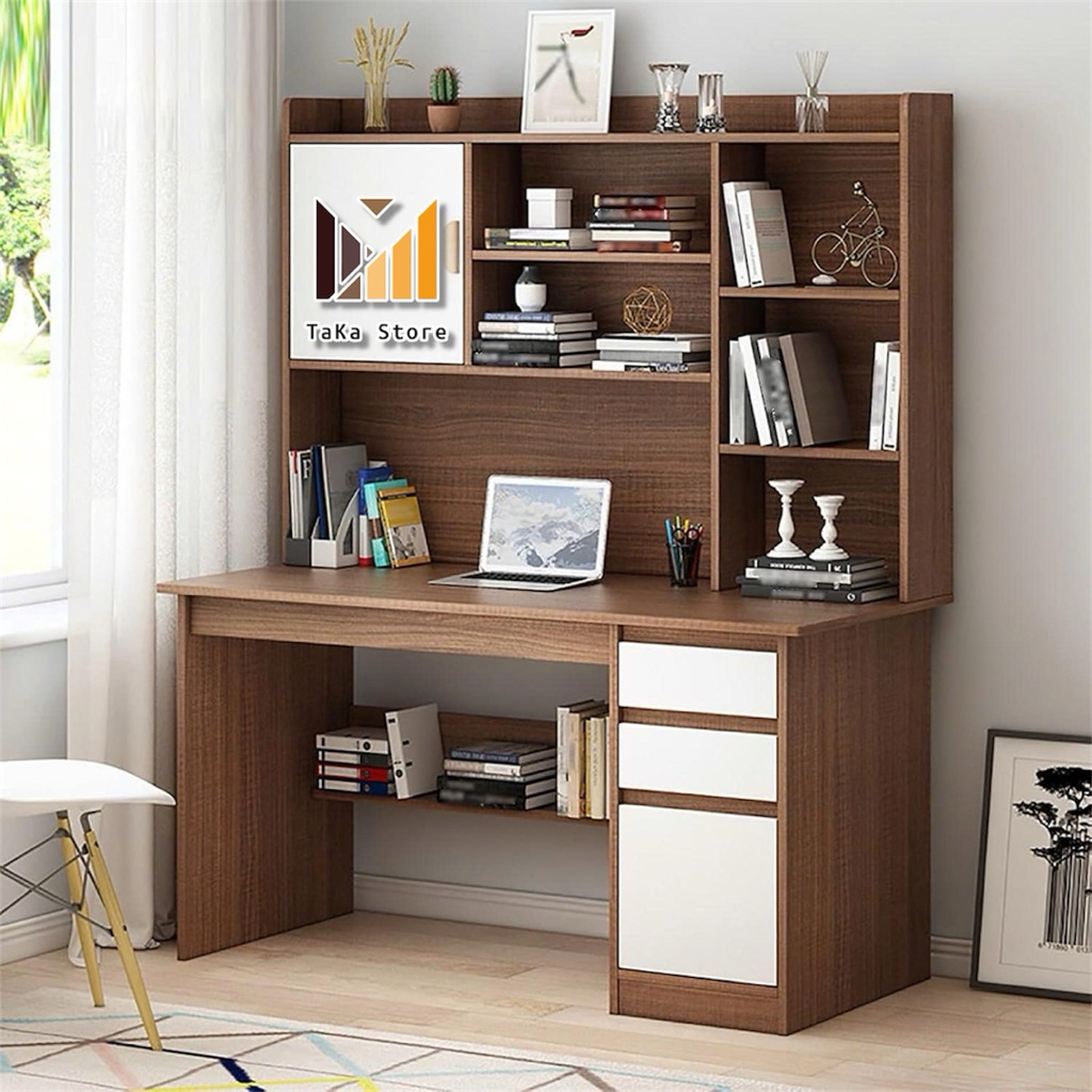 Bàn Làm Việc Gỗ MDF Kèm Kệ Sách – Bàn Học Bàn Máy Tính Có Tủ & Ngăn Kéo, Thiết Kế Hiện Đại