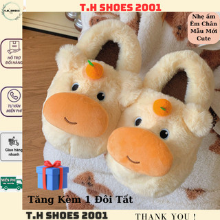 (Kèm TẤT) Dép Lông Hoạ Tiết Trái Cam Capybara Cute Đế Lót Lông Siêu Ấm Đế Cao 3,5CM Êm chân Dễ Thương Đế EVA Chống Trượt