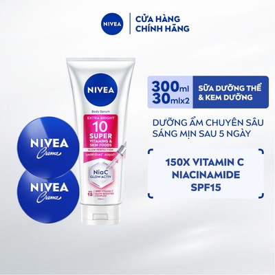 Bộ 3 Kem Dưỡng Ẩm Chuyên Sâu NIVEA Crème 30ml và Serum Dưỡng Thể NIVEA 10 Super Vitamin & Skin Foods - 80101x2+93824