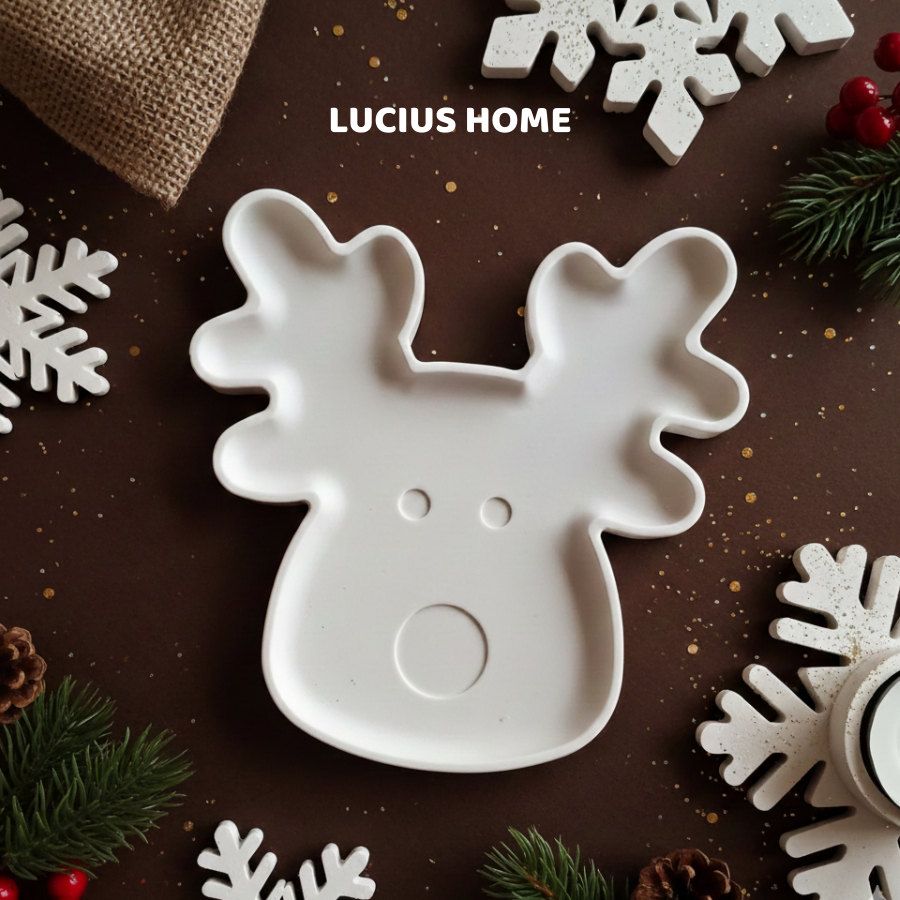 Khay Tuần Lộc Giáng Sinh, khay thạch cao Tuần Lộc rộng 15cm - Lucius home