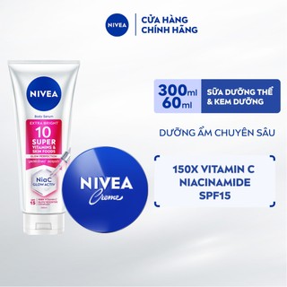 Bộ 2 Kem Dưỡng Ẩm Chuyên Sâu NIVEA Crème 60ml và Serum Dưỡng Thể NIVEA 10 Super Vitamin & Skin Foods 300ml - 80102+93824