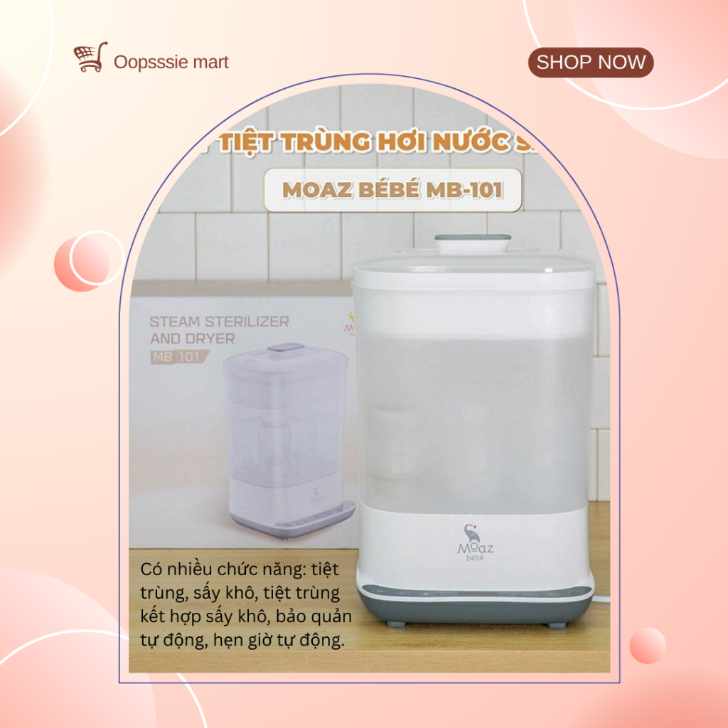 Máy tiệt trùng hơi nước và sấy khô Moaz BéBé mb101 loại bỏ vi khuẩn gây hại