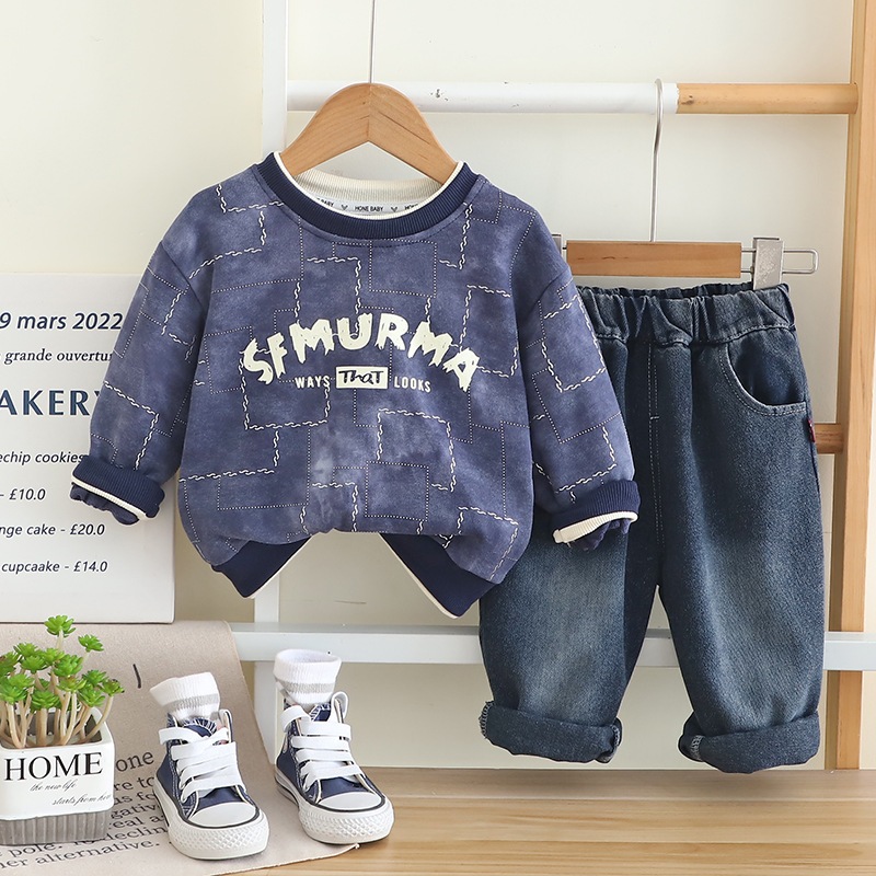 Quần Áo Bé Trai Thu Đông Phong Cách Hàn Quốc SET Nỉ Sweater Họa Tiết Quần Jeans MINTSCLOSET - TD4475