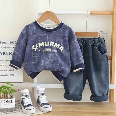 Quần Áo Bé Trai Thu Đông Phong Cách Hàn Quốc SET Nỉ Sweater Họa Tiết Quần Jeans MINTSCLOSET - TD4475