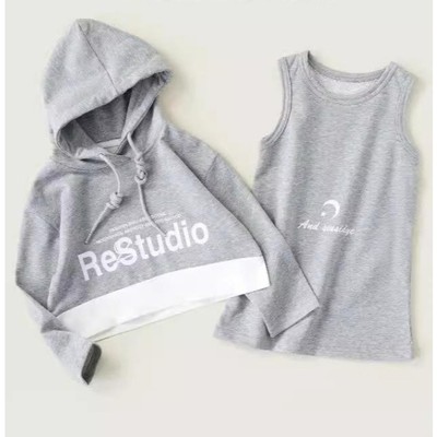 Set Váy Sát Nách Áo Hoodie Ngắn Xám Cho Bé Gái 1-8 Tuổi MINTSCLOSET Quảng Châu - GS1438