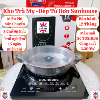  Bếp Từ Sunhouse Bếp Lẩu Cảm Ứng Công Suất 2200W Mặt Kính Cường Lực 8 Chế Độ Nấu Kèm Nồi Lẩu  Bảo Hành 12 Tháng  