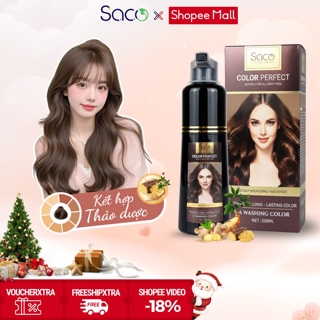  Dầu gội nhuộm tóc thảo mộc Saco thành phần thiên nhiên không gây hư tổn nhuộm tóc màu chỉ 15 phút 