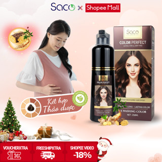  Dầu gội nhuộm tóc cho bà bầu Saco 250ml thành phần kết hợp thảo dược thiên nhiên lên màu nhanh 