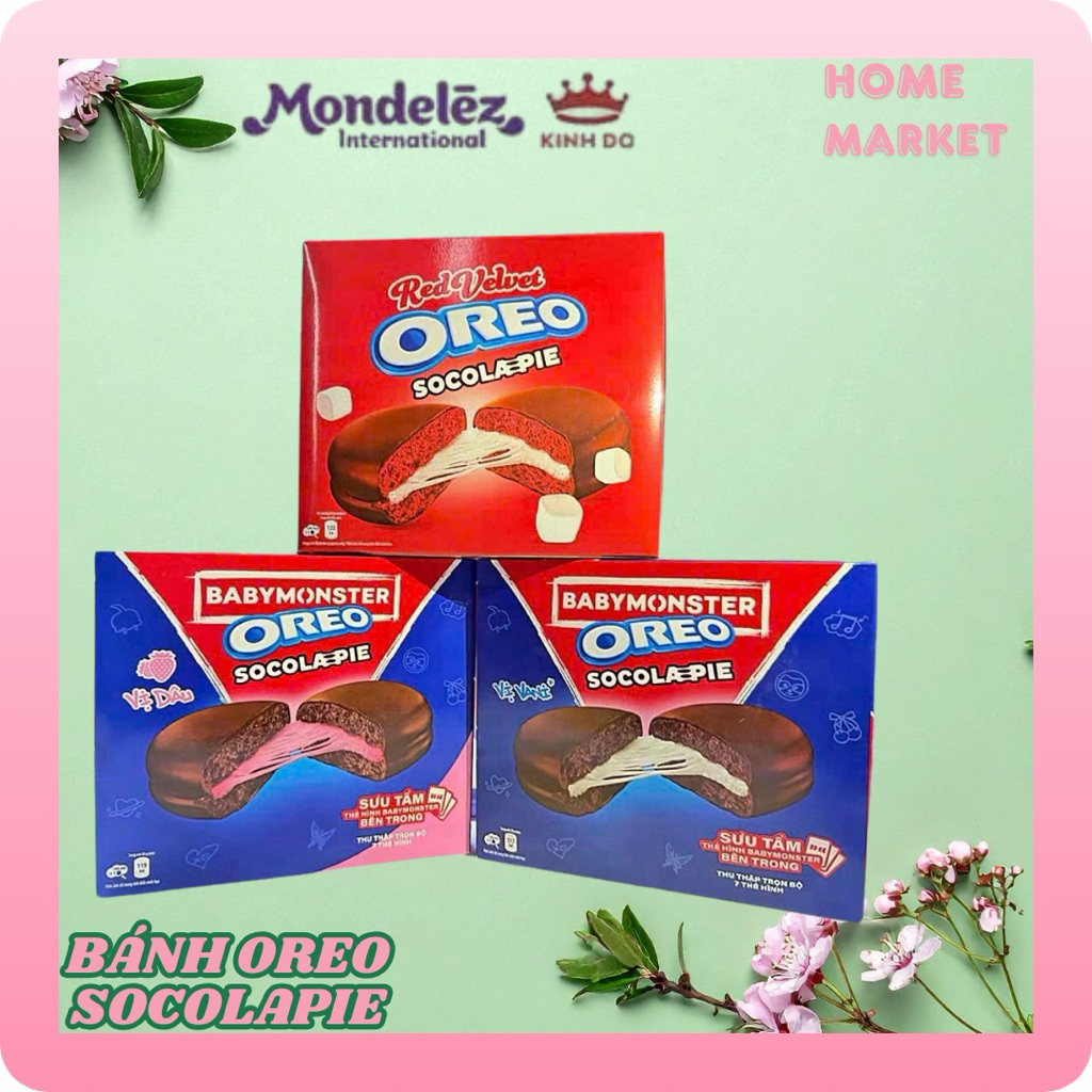 Bánh Oreo Socola Pie Cadbury Hộp 12 Bánh Nhân Marshmallow Vị Dâu/Vani/Red Velvet (168g/336g)