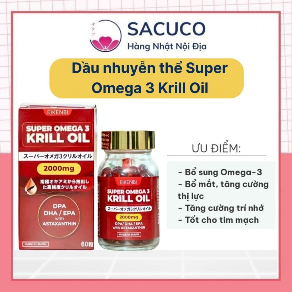 Dầu Nhuyễn Thể Krill Oil Super Omega 3 - Omega 3 Krill Oil 2000mg Eikenbi Nhật Bản