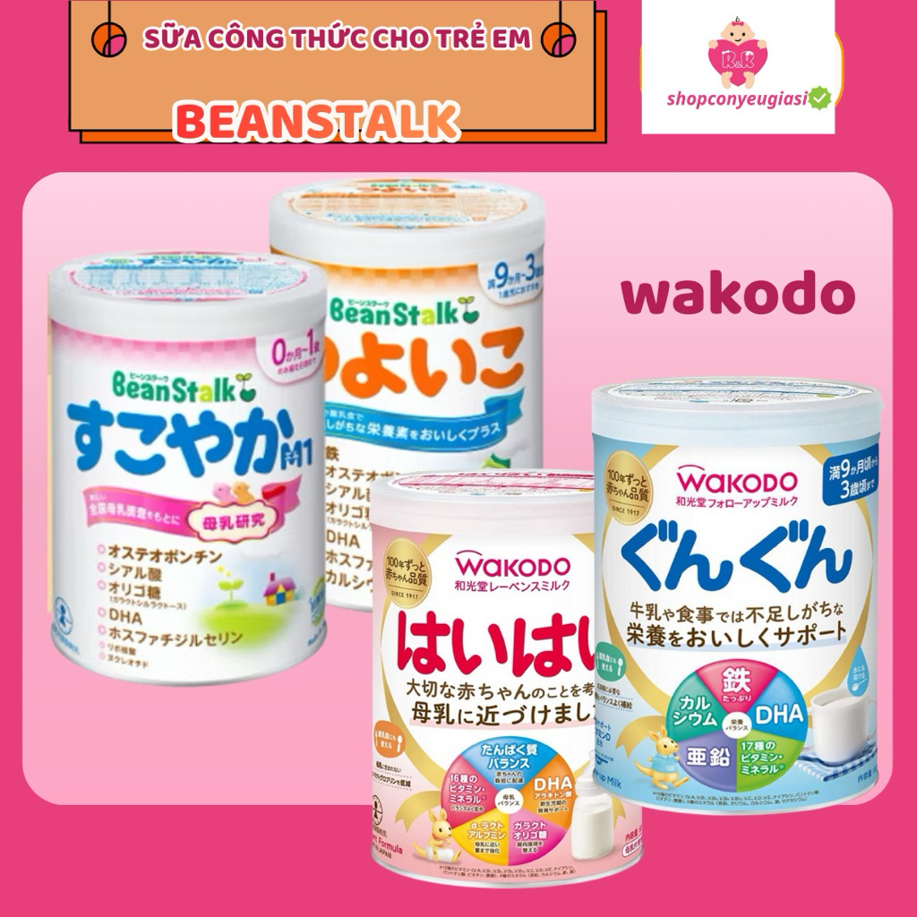 Sữa Wakodo/ Beanstalk  nội địa Nhật Bản số 0, số 9 - Sữa mát dễ uống cho bé - 800g