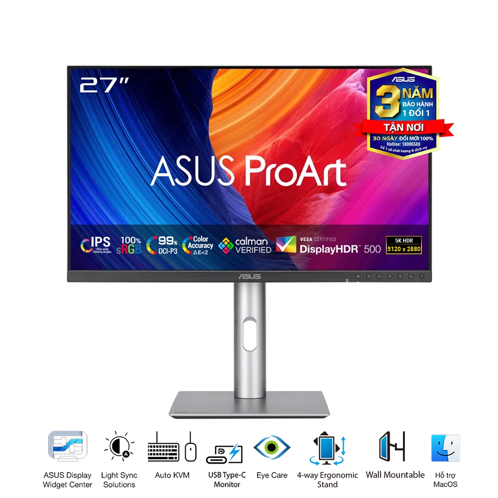[FULL VAT] Màn hình Asus ProArt PA27JCV (IPS 27 inch / 5k / 60hz / 5ms / ΔE<2) - Hàng chính hãng