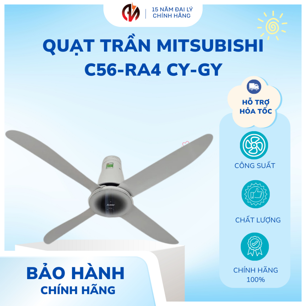 Quạt Trần Mitsubishi 4 cánh C56-RA4 SF-GY Trắng có Remote