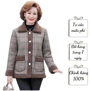 Áo khoác lót lông nữ trung niên cho mẹ cho bà OBBM ms02, bên trong lót lông ấm áp