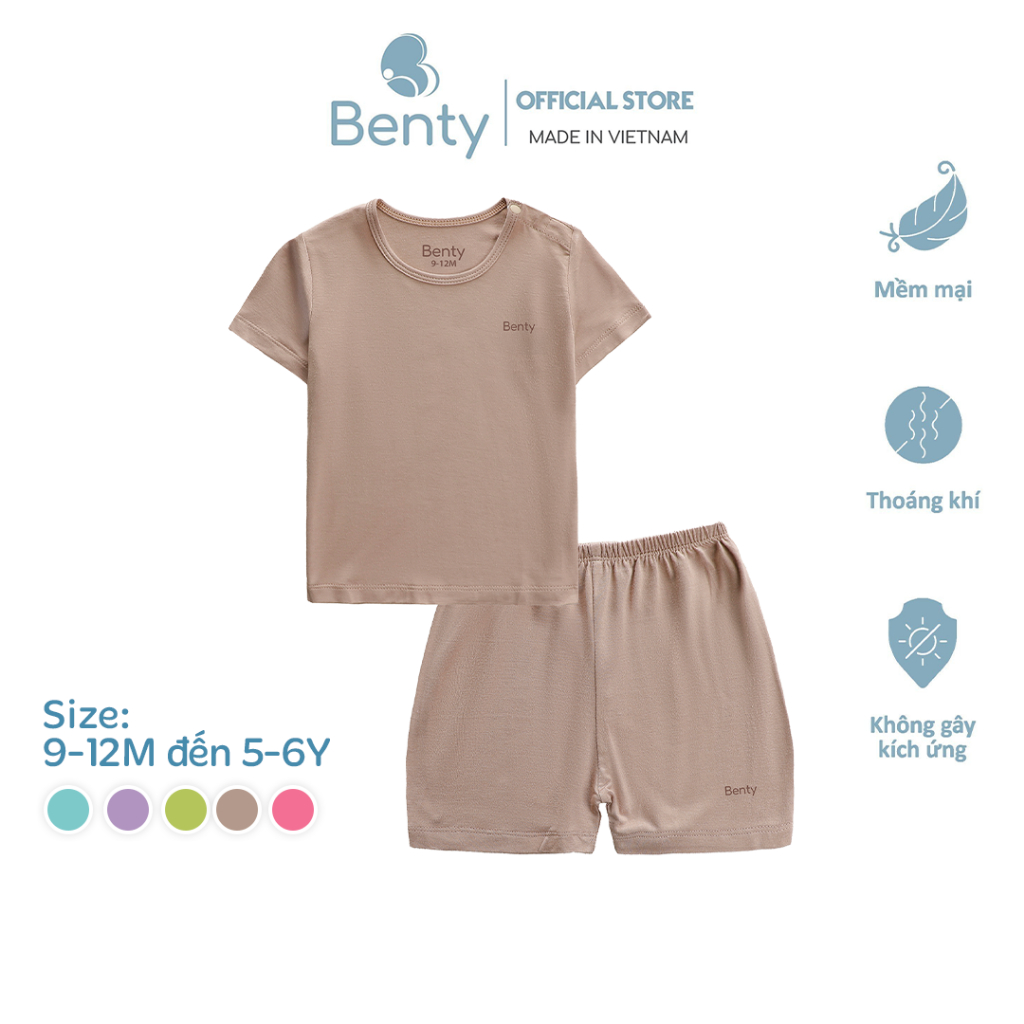Bộ cộc tay cài vai trơn basic BENTY dễ thương, thoáng mát mềm mịn, đồ bộ cao cấp cho bé