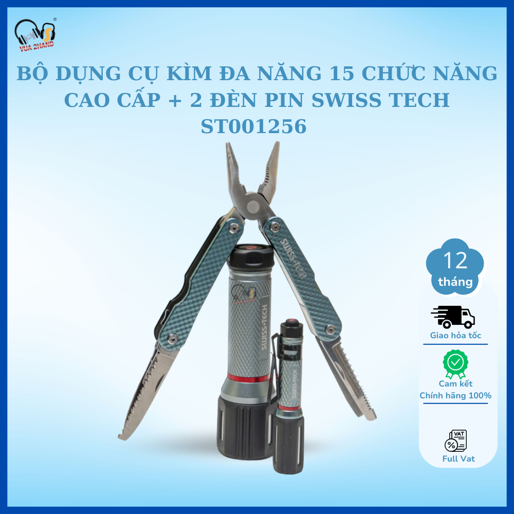 Bộ dụng cụ kìm 15 chức năng cao cấp + 2 đèn pin Swiss Tech